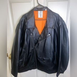 COLLUSION Oversized plus size faux leather biker jacket in black